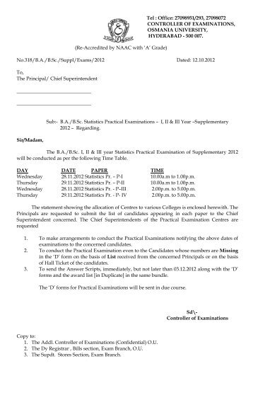 Ba/Bsc Statistics Practical Examiantions and City, District