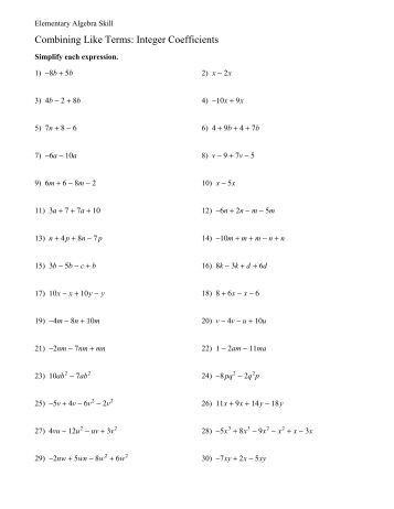 Distribute and combine like terms worksheet