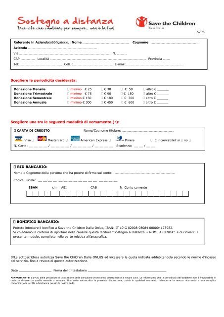 Scegliere una tra le seguenti modalitÃ  di versamento - Save the ...