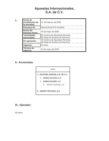 Apuestas Internacionales, SA de CV - Dirección General de Juegos ...