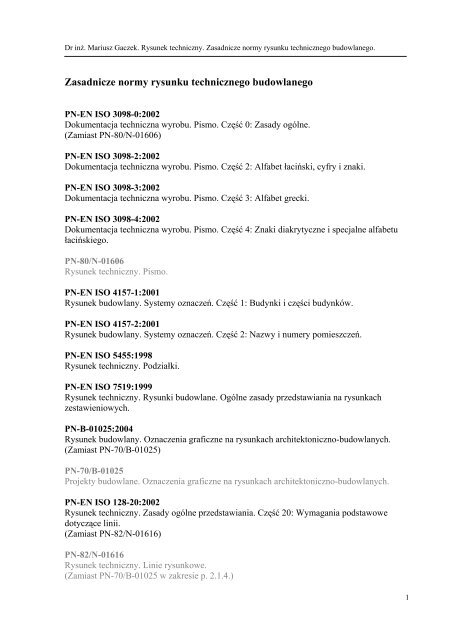 Rysunek Techniczny Zasadnicze Normy Rysunku Budowlanego