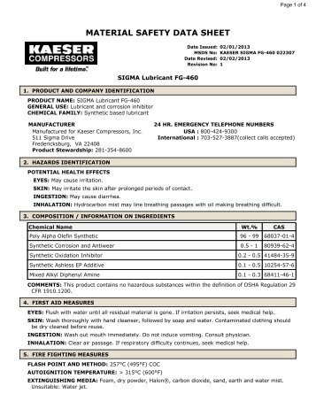 SIGMA Lubricant FG-460 - Kaeser