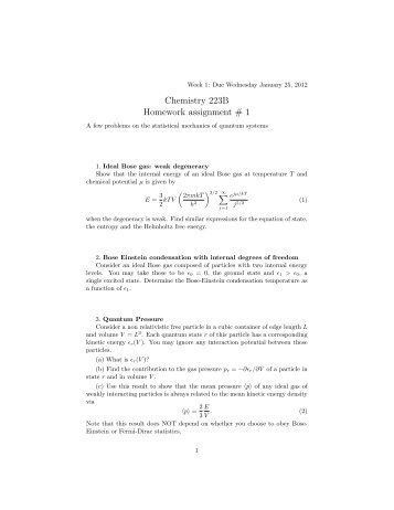 Chemistry 223B Homework assignment # 1