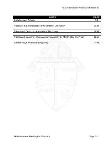 INDEX PAGE Archdiocesan Priests G-2 Priests of the Archdiocese in ...