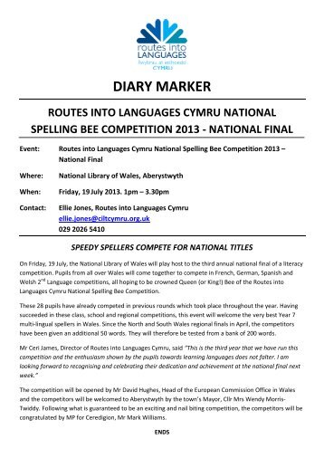 diary marker routes into languages cymru national spelling bee ...