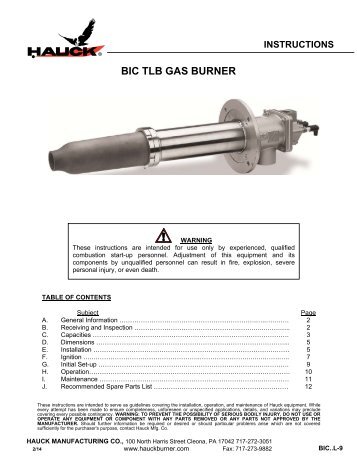 BIC TLB GAS BURNER - Hauck Manufacturing