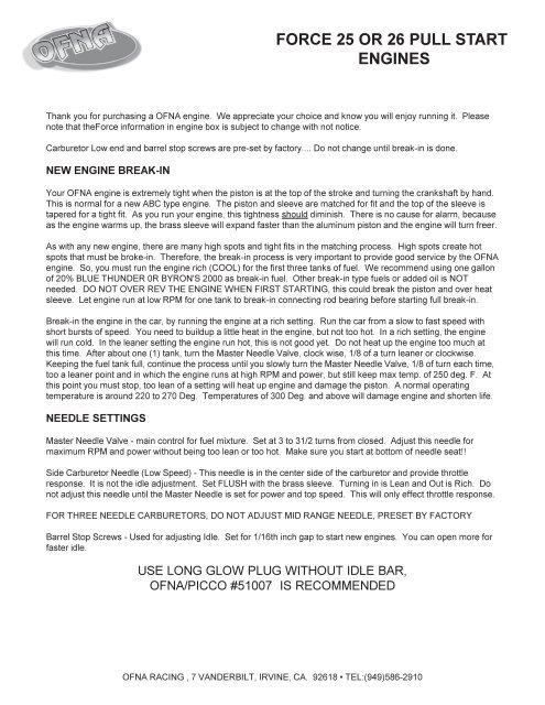 Ofna 26 engine sale