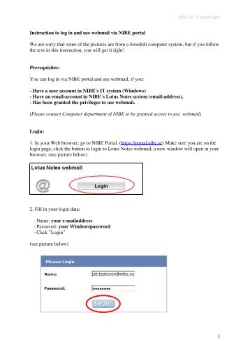 1 Instruction to log in and use webmail via NIBE portal We are sorry ...