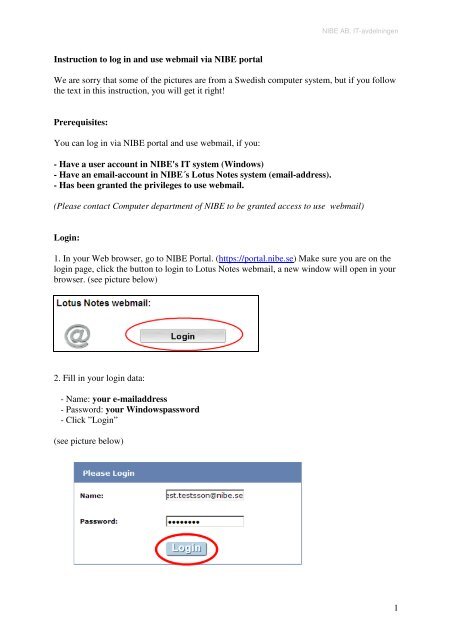 1 Instruction to log in and use webmail via NIBE portal We are sorry ...
