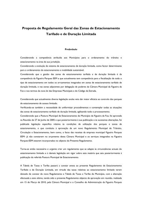 Proposta de Regulamento Geral das Zonas de Estacionamento ...