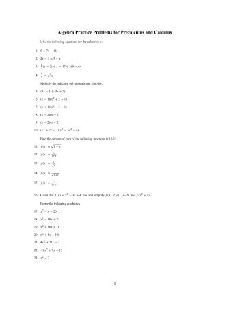 Algebra Practice Problems for Precalculus and Calculus 1