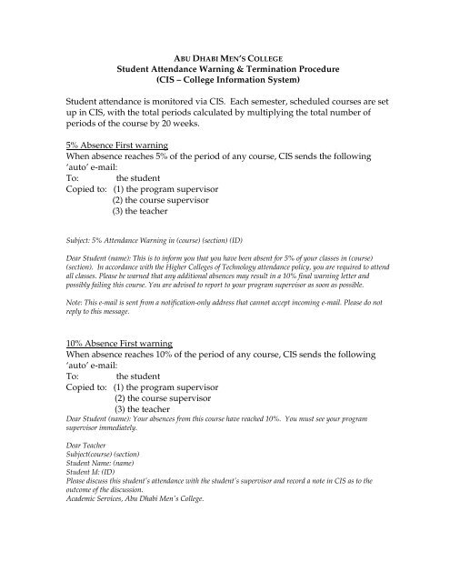 attendance warning procedure abu dhabi mens college college student attendance