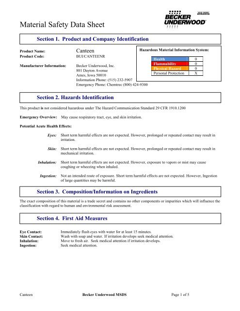 Canteen MSDS - Becker Underwood