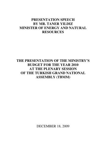 presentation speech by mr. taner yildiz minister of energy and ...