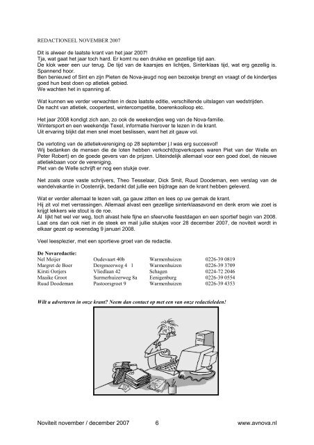 In deze Noviteit van november/december 2007: Verslag ... - AV Nova