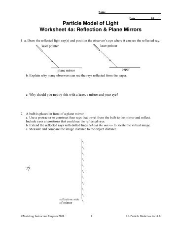 Particle Model of Light Worksheet 4a: Reflection ... - Modeling Physics
