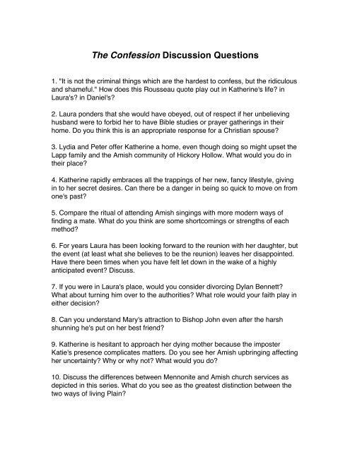 The Confession Discussion Questions - Baker Publishing Group