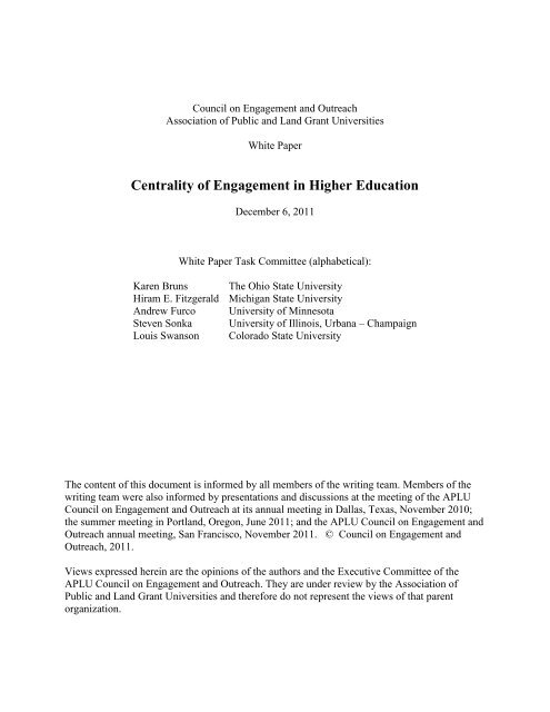 Centrality of Engagement in Higher Education - Community Based ...