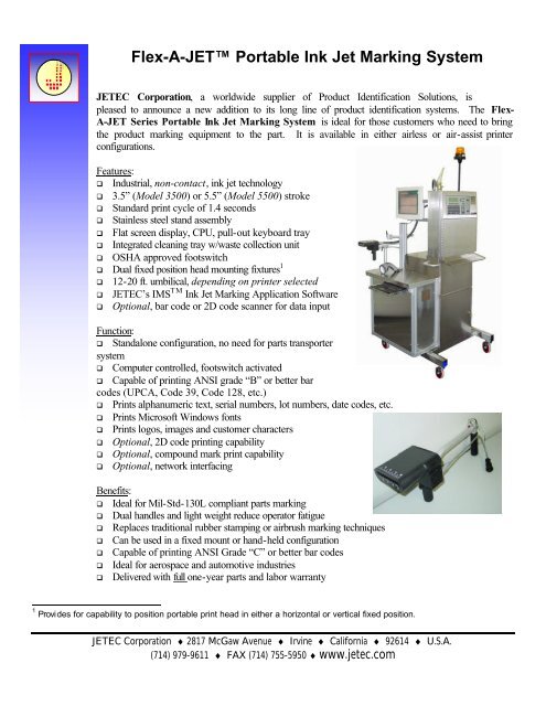 Flex-A-JETâ¢ Portable Ink Jet Marking System - JETEC Corporation