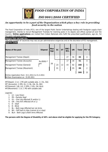 food corporation of india iso 9001:2000 certified - special test