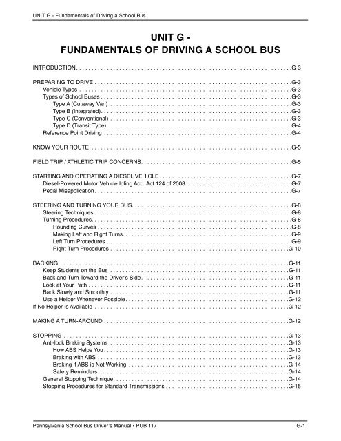 fundamentals of driving a school bus - PennDOT Driver and Vehicle ...