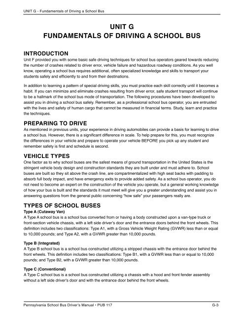 fundamentals of driving a school bus - PennDOT Driver and Vehicle ...