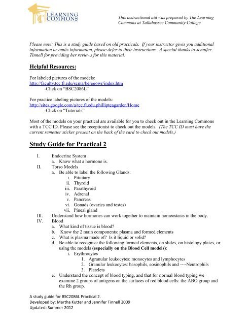 College Lessons Practical Study Guide for Practical 2 - Tallahassee Community College