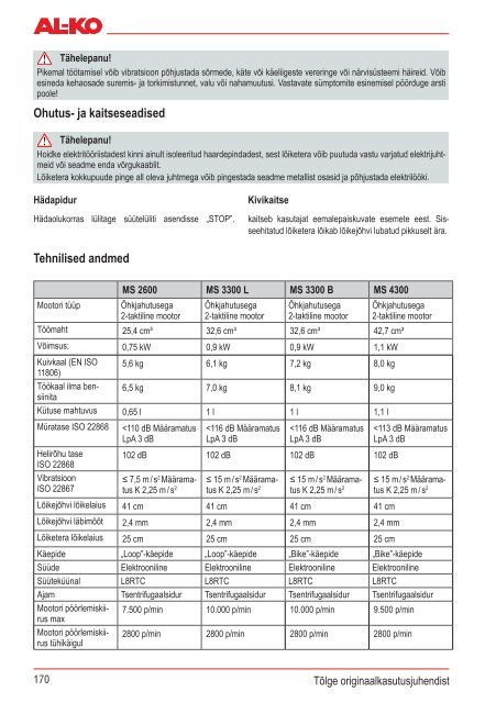 MS 2600 MS 3300 B MS 3300 L MS 4300 - Al-ko