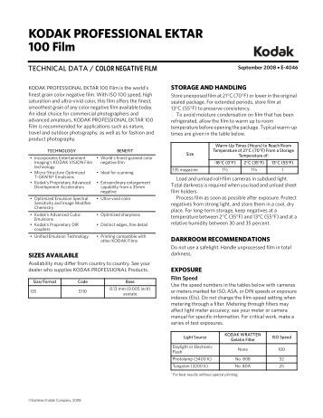 Kodak Ektar 100 Datasheet PDF - Silverprint