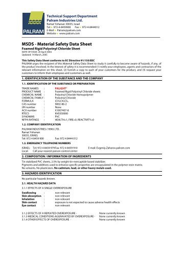Download our PVC Foam material safety datasheet by ... - Perspex