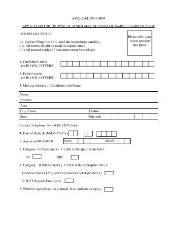 Please affix your recent passport size photo APPLICATION FORM ...