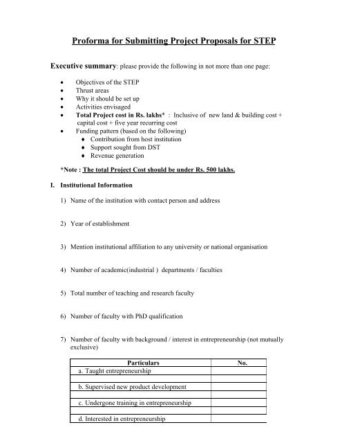 Proforma for Submitting STEP Project Proposal - NSTEDB