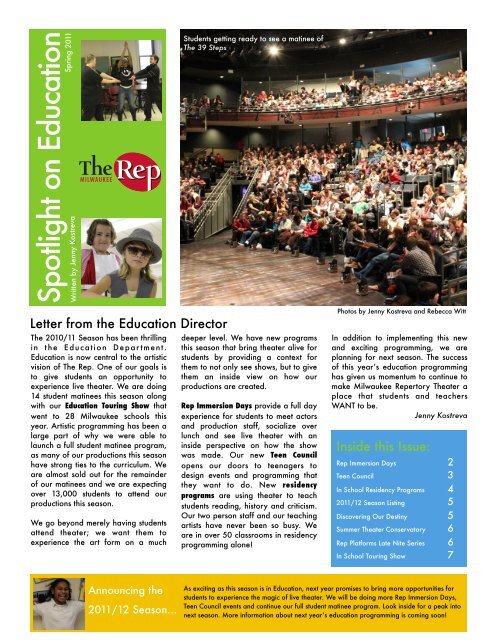 Spring 2011 Education Newsletter - Milwaukee Repertory Theater