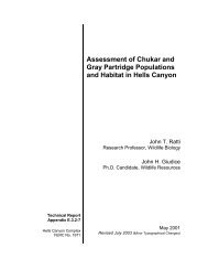 Assessment of Chukar and Gray Partridge Populations - Idaho Power