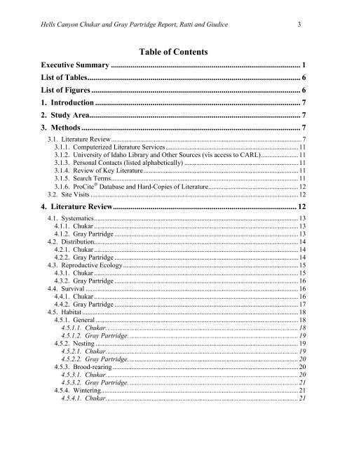 Assessment of Chukar and Gray Partridge Populations - Idaho Power