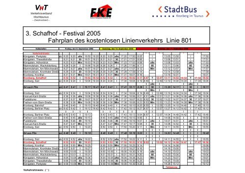Fahrplan der kostenlosen Buslinie 801 (Quer-Format)