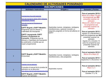 calendario de actividades de posgrado - Universidad EAFIT