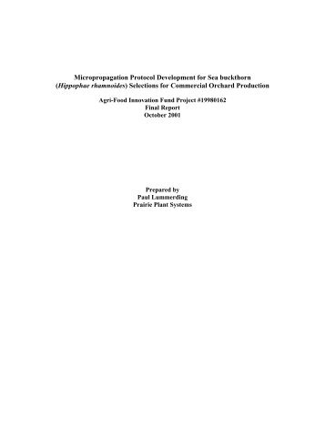 Micropropagation Protocol Development for Sea buckthorn