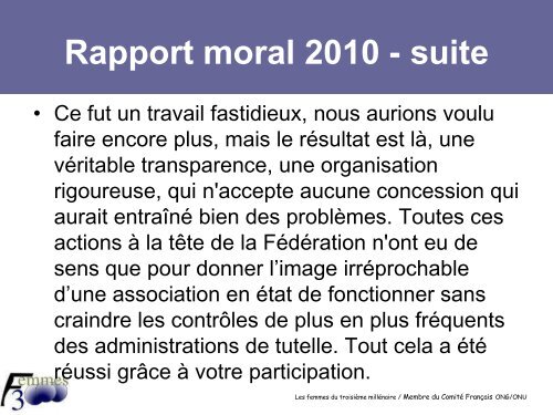 Le rapport moral, compte-rendu d'activités et bilan ... - Femmes 3000