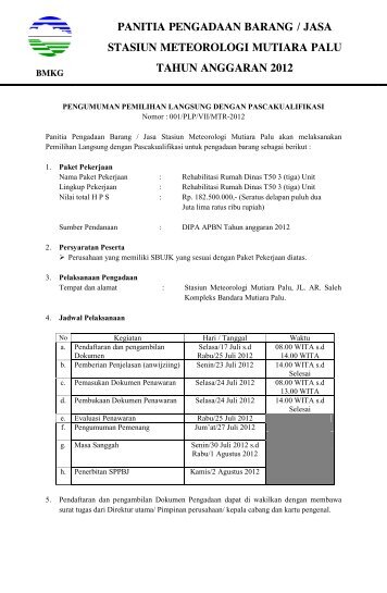 panitia pengadaan barang / jasa stasiun meteorologi ... - BMKG