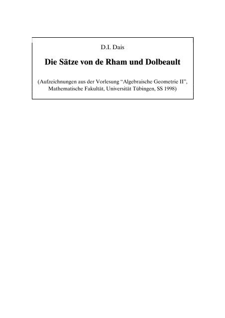 Die SÃ¤tze von de Rham und Dolbeault