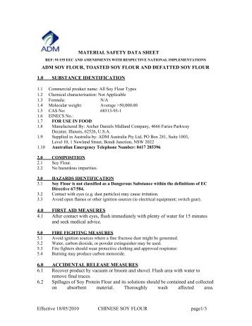 MATERIAL SAFETY DATA SHEET ADM SOY FLOUR, TOASTED ...