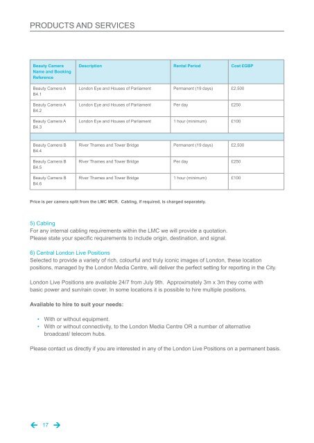 Rate Card for Products and Services