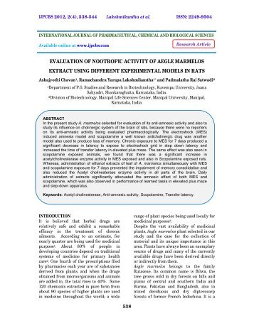 evaluation of nootropic activity of aegle marmelos extract ... - ijpcbs