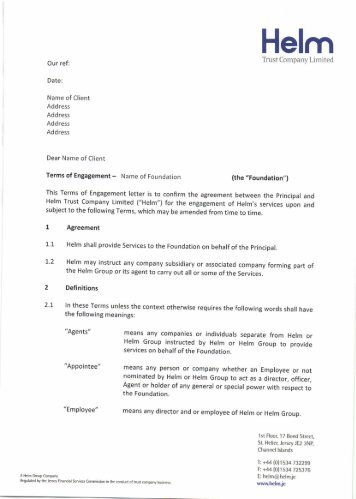Trust Letter of Engagement Helm Trust pany Limited Trust Letter of Engagement Helm Trust pany Limited