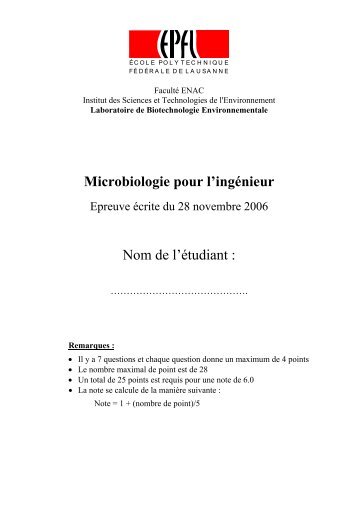 Microbiologie pour l'ingÃ©nieur Nom de l'Ã©tudiant : - Coaching