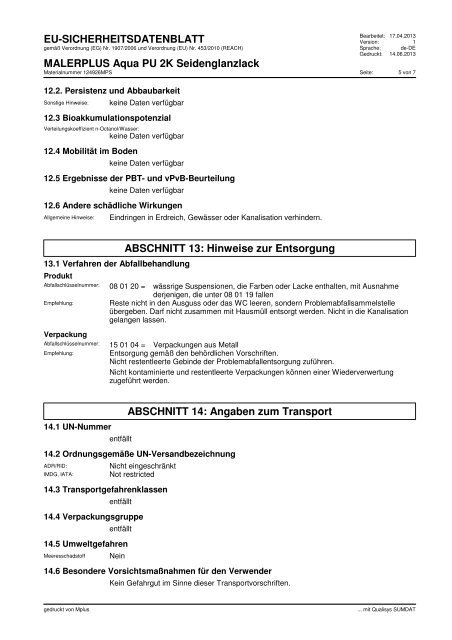 Sicherheitsdatenblatt 2K-Seidenglanzlack - MalerPlus