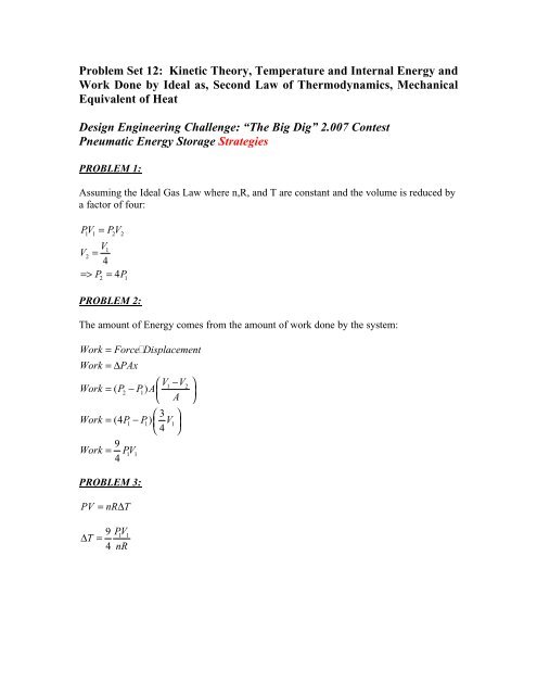 Problem Set 12: Kinetic Theory, Temperature and Internal Energy ...