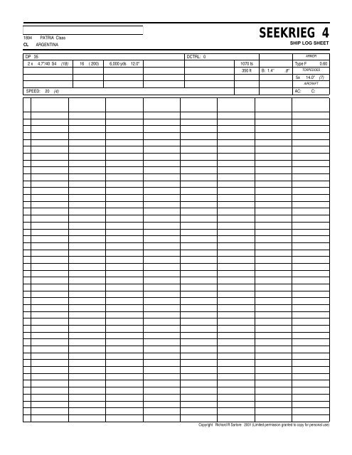 SEEKRIEG 4 Ship Log Sheets