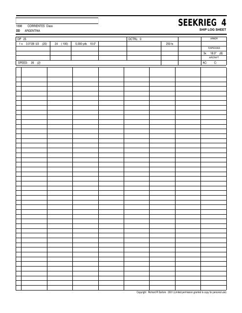 SEEKRIEG 4 Ship Log Sheets